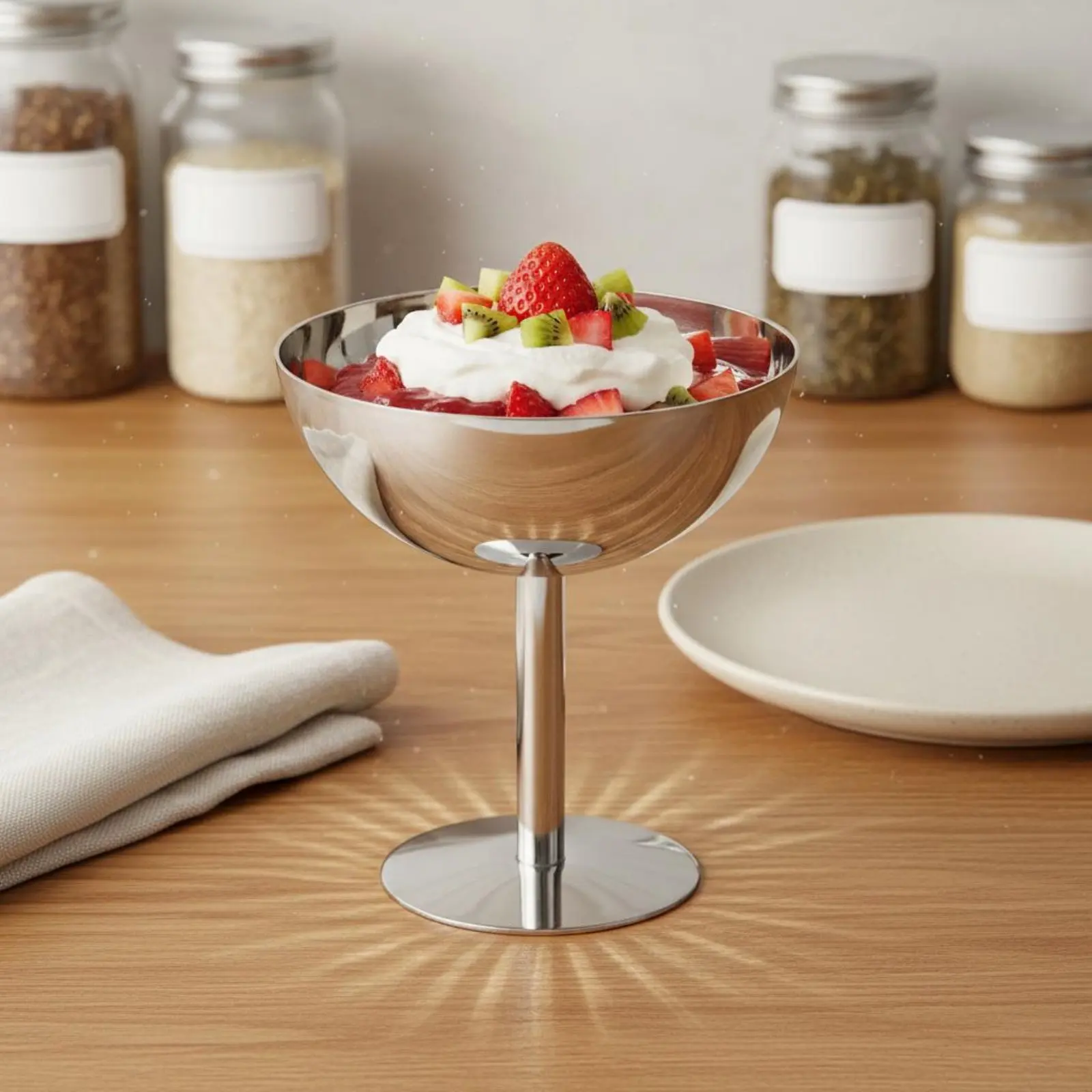 Stainless Steel Dessert Cup Mirror Polished Ice Cream Sundae Cup Stemmed Dessert Bowl Easy to Clean Parfait Bowl Long-Lasting