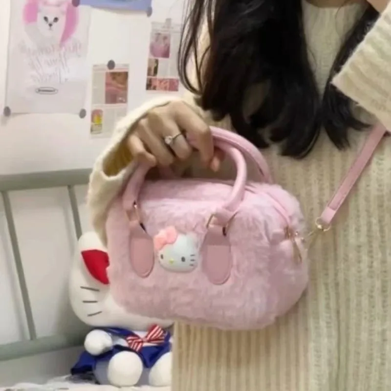 

New Kt Cat Plush Handbag Crossbody Bag Versatile Texture Autumn Winter Niche Square Large Capacity Cute Fashionable Girl Gift