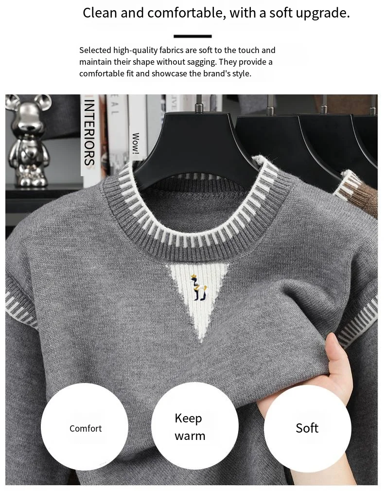 Herren Herbst-Trend Strickpullover, Rundhals, bestickter Marken-Warmpullover, trendiger, lässiger, neuer, hochwertiger Herrenbekleidungs-Oberteil – Detail 5