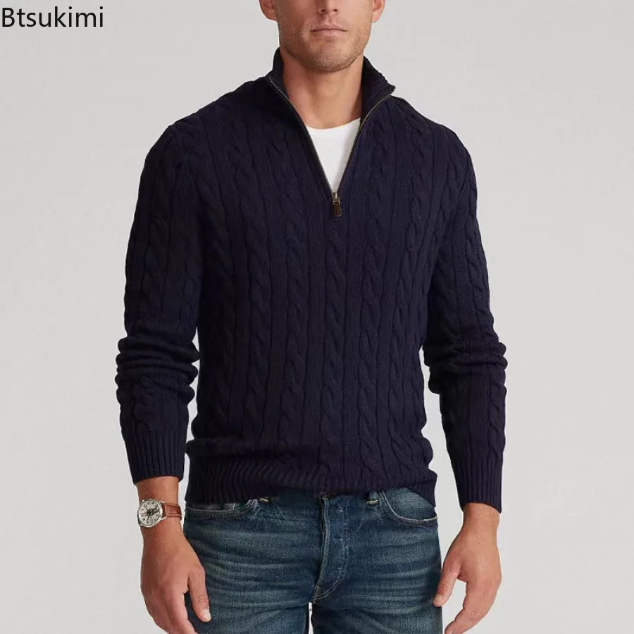 2025 New 100% Cotton Sweaters for Men High Quality Autumn Winter Warm Half Zipper Turtleneck Pullovers Men's Casual Sweater Tops