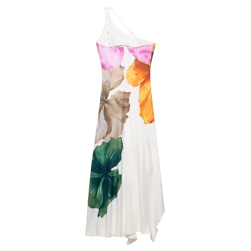 Vestido Largo de Mujer Zevity Sexy de Un Hombro con Estampado Floral, Ajustado, Elegante, Sin Espalda, con Cremallera Lateral, Fiesta, DS9198 3
