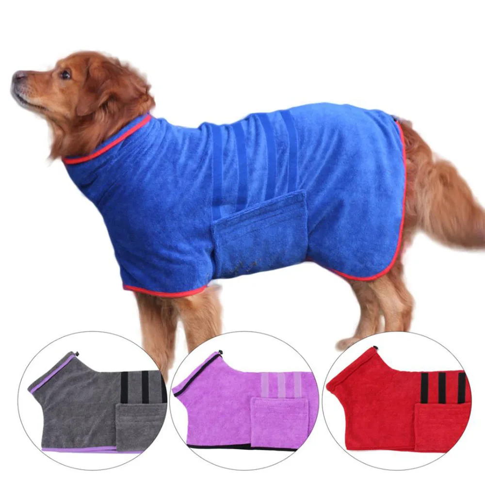 Dog Drying Coat-Fast Drying Dog Towel Robe-Adjustable Collar&Belly Strap Fast Drying Coat Pet Dog Cat Bath Robe Towel blue gray