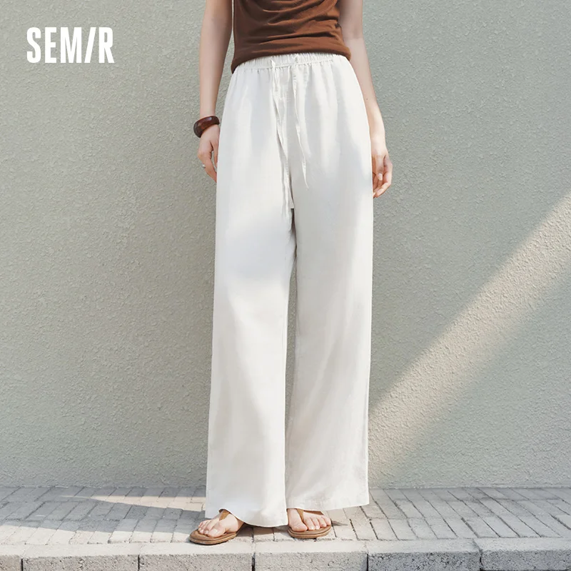 Semir Women Pants Casual Linen Blended Loose Drape Elastic Waist Relaxed Wide Leg 2026 Summer Minimalist Style Top