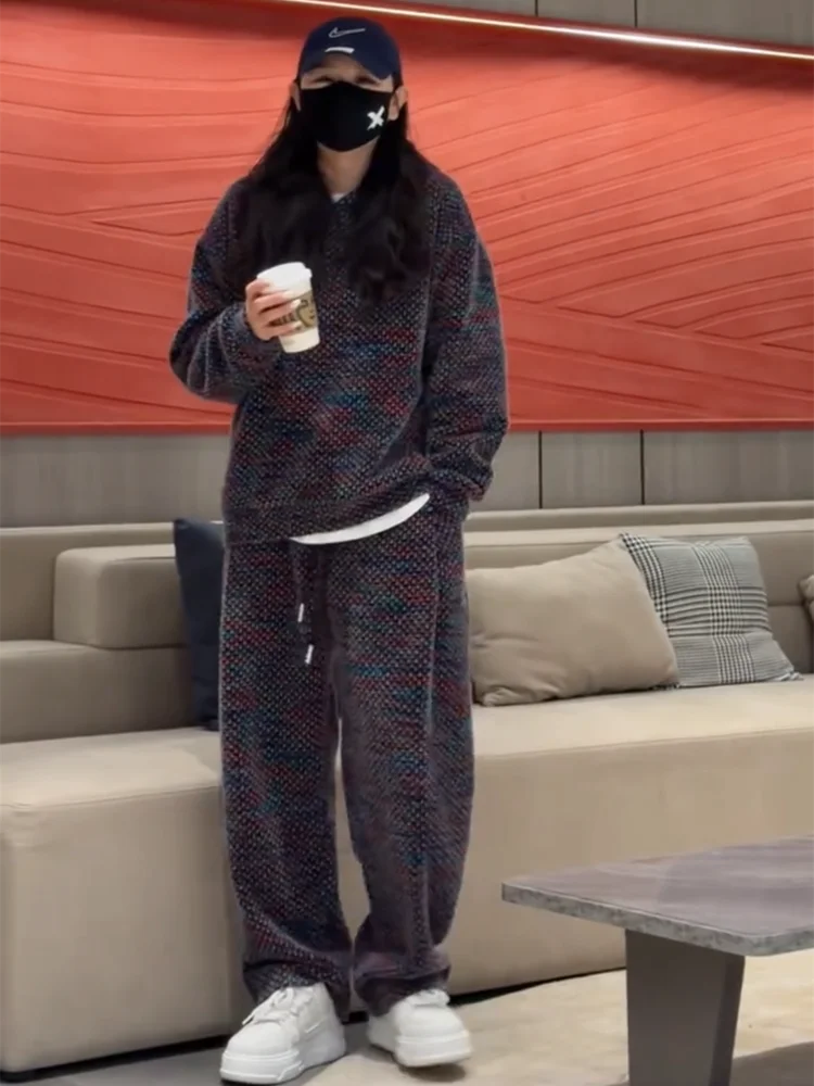 

Зимний мужской утепленный флисовый комплект в клетку: худи и брюки из вельвета для повседневного спорта, комплект из двух предметов
