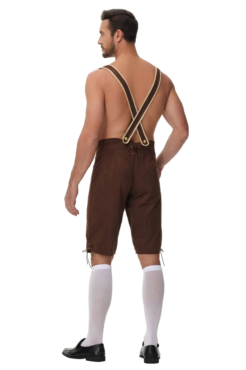 الرجال الألمانية مهرجان أكتوبر Lederhosen زي البافارية البيرة مهرجان حزب تأثيري الأسود براون الحمالات السراويل