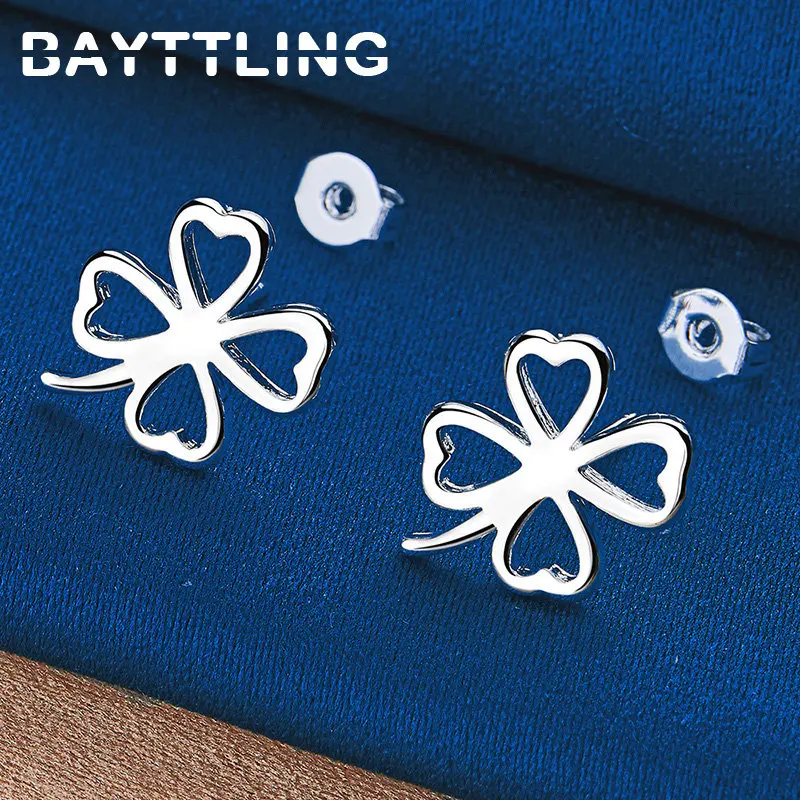 

BAYTTLING Original 925 Sterling Silver 15MM Stud Earrings For Women Fashion Exquisite Four Leaf Clover Earrings Accessories