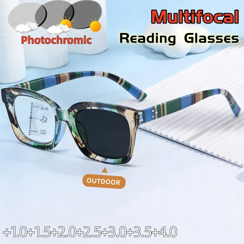

Fashionable Multifocal Photochromic Reading Glasses Far and Near Dual-use Comfortable Eye Protection Eyeglasses +1.0 To +4.0