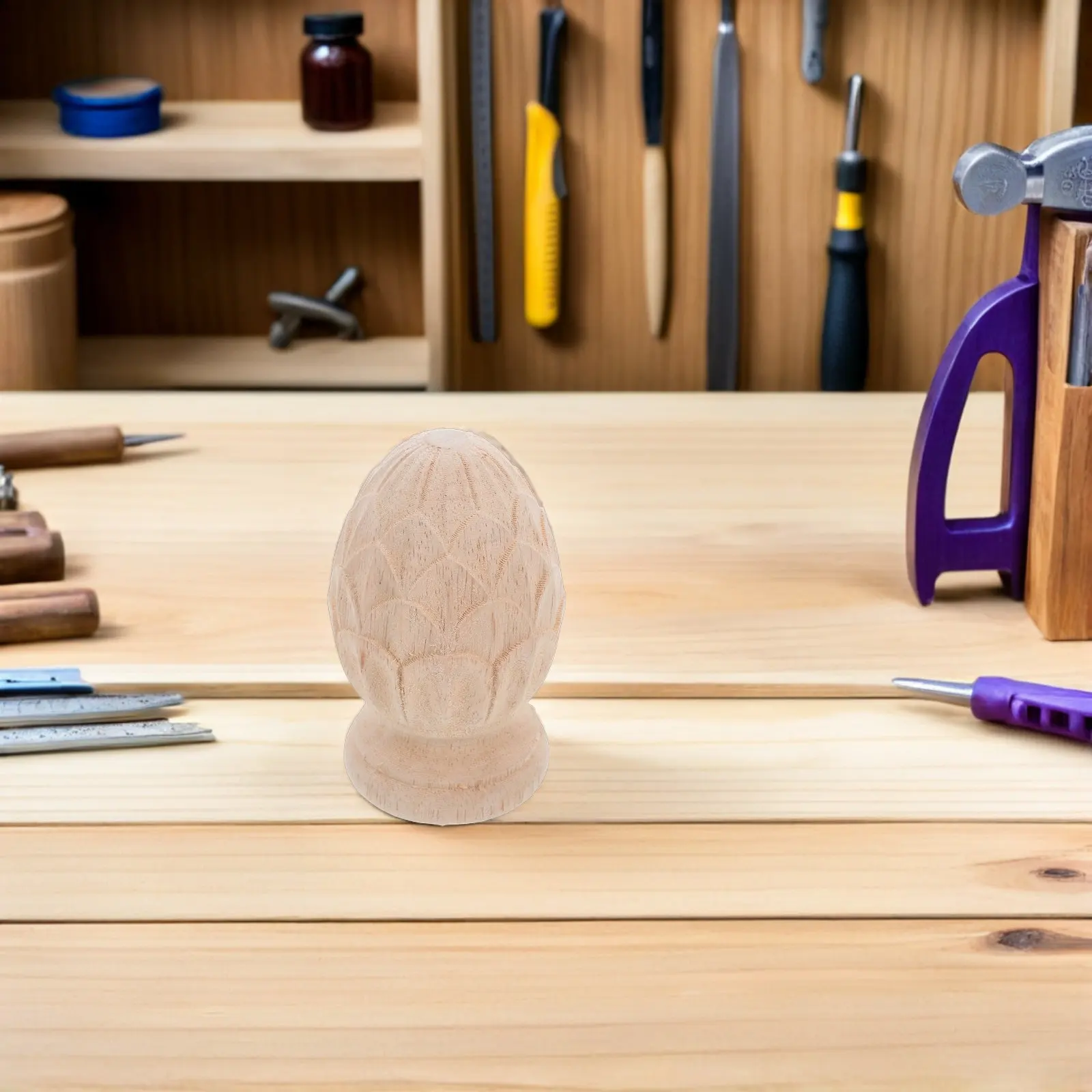 2 Piezas de Adornos de Madera de Piña para Postes - Remates de Madera Tallados a Mano para Balaustres, Accesorios de Bricolaje para Muebles y Manualidades