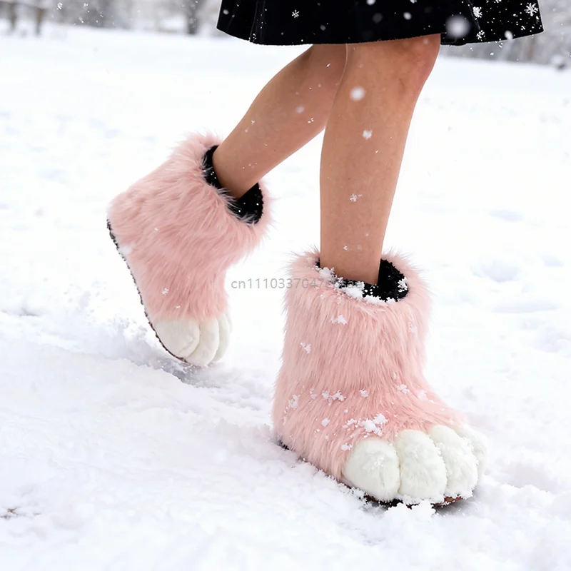 Furry Cat Paw Fluffy Shoes Boots Lolita Fashion Party Cosolay Costume Cute Animal Feet Performance Prop Boot 2026