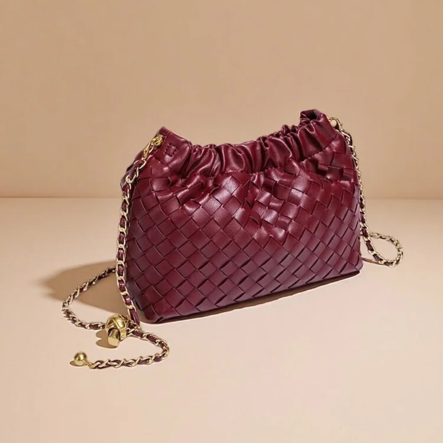 Women Bags Golden - حقيبة كتف نسائية منسوجة بسحاب و