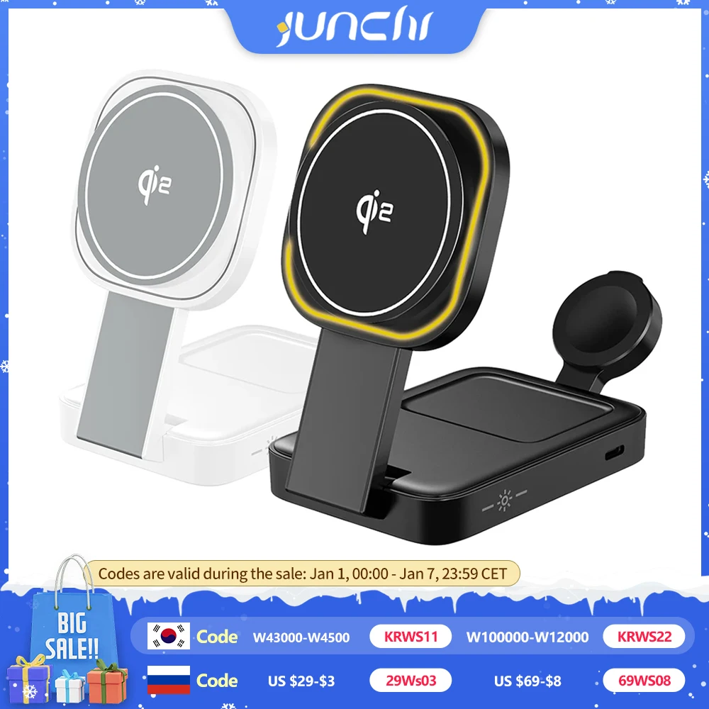 3in1 Magnetic Wireless Charger QI2 Magsafe Folding Wireless Charging Station for iphone 16 pro iWatch AirPods Wireless Charger