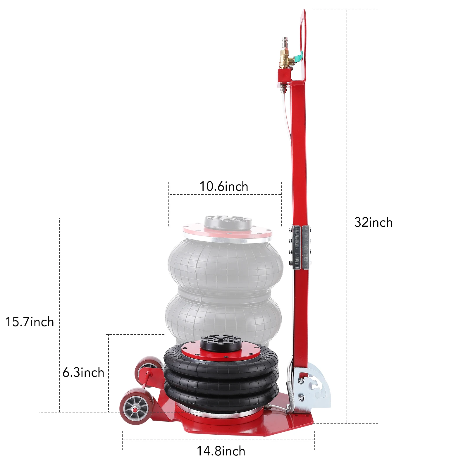 3 Ton/6600LBS Triple Bag Air Jack Long Adjustment Hand, Lifting Height Up to 15.75 Inch