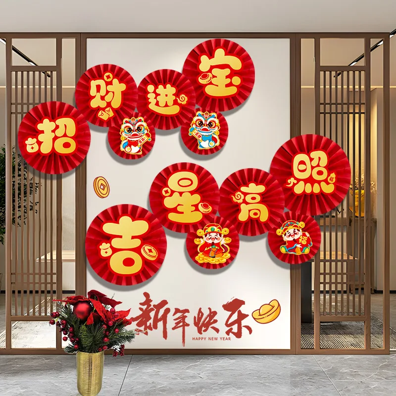 

Chinese New Year Decorations Paper Fans Hanging Ornaments 2025 Lunar Year Ceiling Wall Decor for Spring Festival Party Supplies