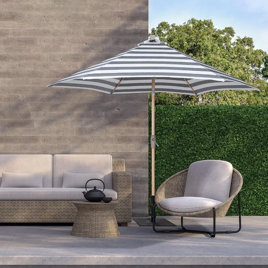Gestreifte Terrassenschirme für den Tisch im Freien, mit Kurbel- und Druckknopf-Neigungsmechanismus, automatische Neigung, 8 Stahlrippen, hohe Farben