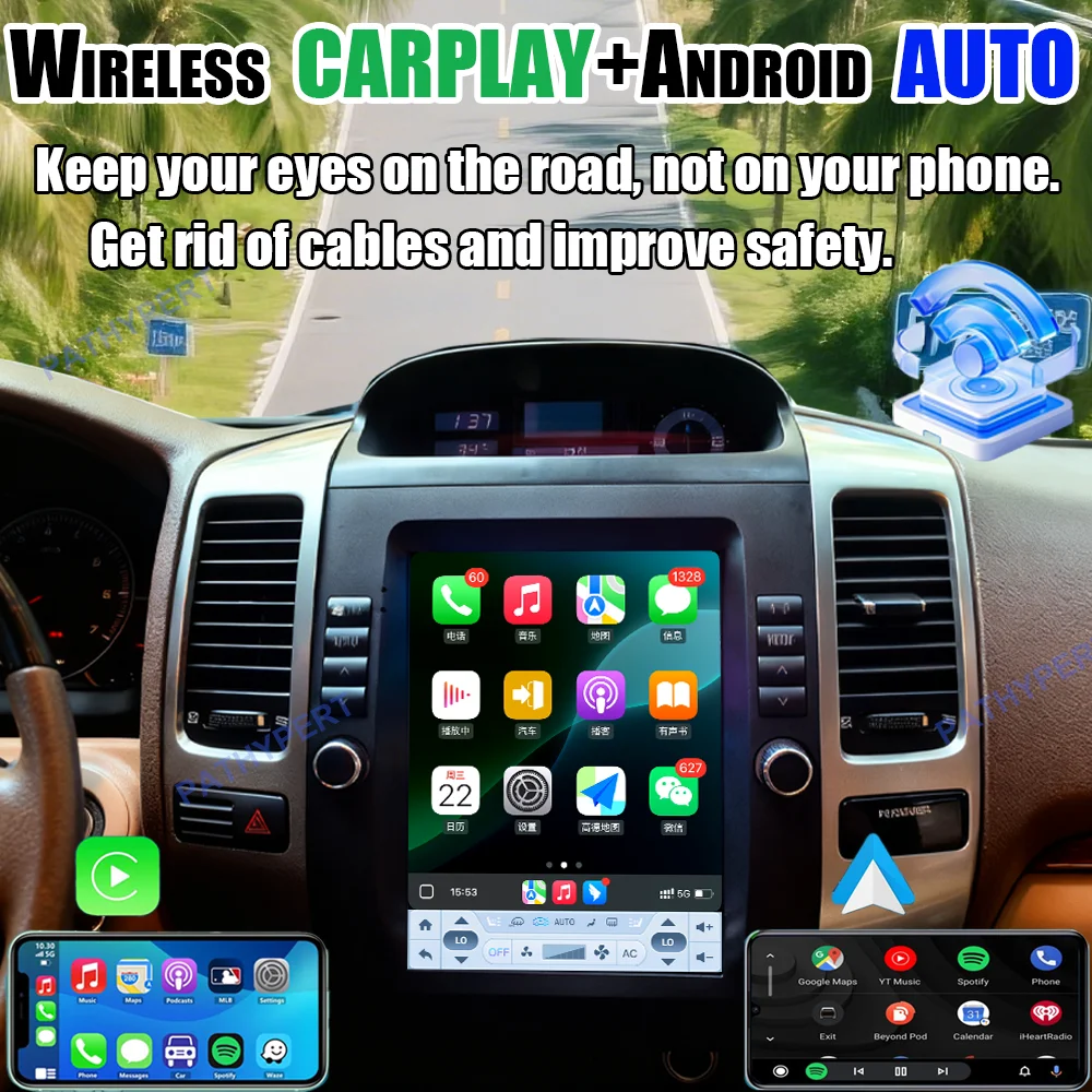 Car Radio Android 15 For Prado 120 Lexus GX470 For Toyota Land Cruiser VXL 2002-2009 10.4
