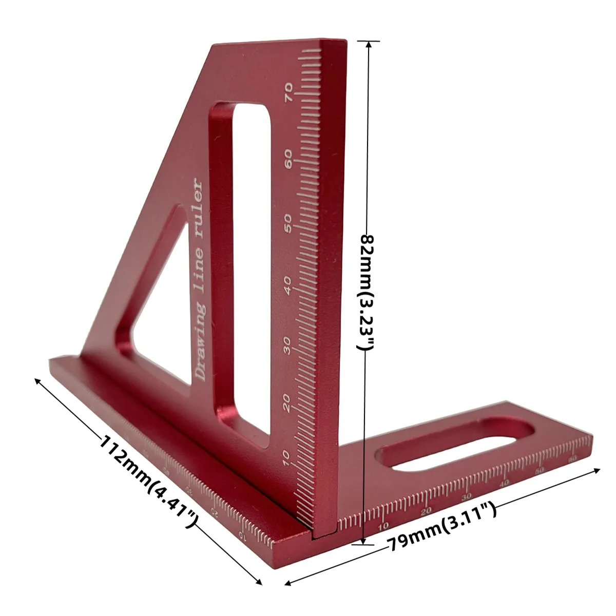 Kwadratowy kątomierz do obróbki drewna ze stopu aluminium z czerwonym trójkątem 45 °/90 °-3D narzędzia do pomiaru układu wielokątnego