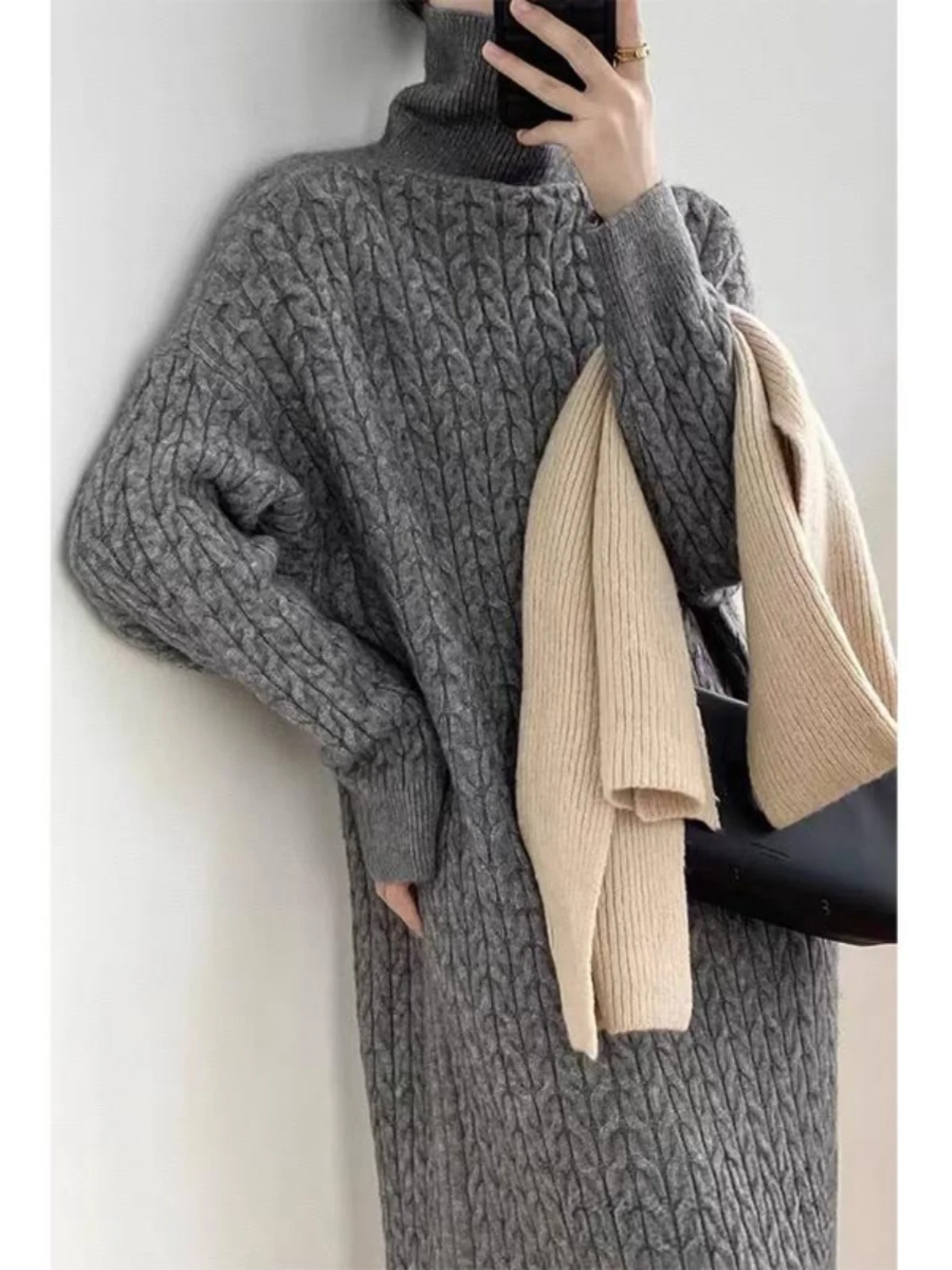 

Twisted flowers in autumn and winter lazy wind sweater skirt knitted dress long sleeve bottoming cashmere knee-thick warm woman
