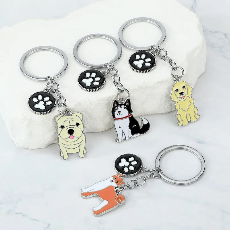 Fashion Alloy French Bulldog Pug Dog Keychain Cute Pet Dog Keyring Bag Handbag Charm Akcesoria dla kobiet Prezenty dla miłośników zwierząt