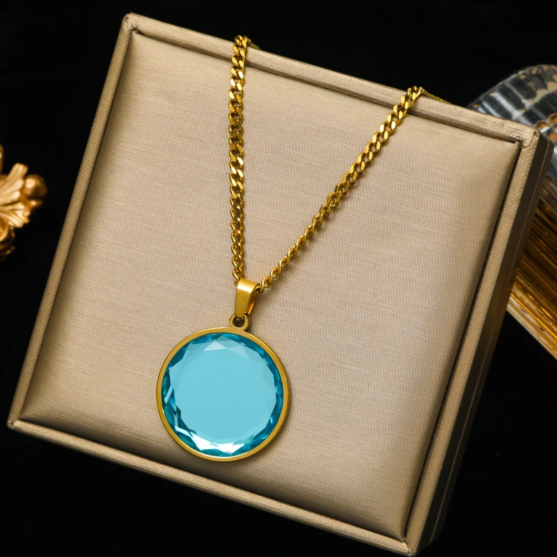 EILIECK 316L Edelstahl Runde Farbige Kristall-Anhänger Halskette für Frauen Neuer Trend Choker Schlüsselbein-Kette Schmuck Geschenk – Detail 15