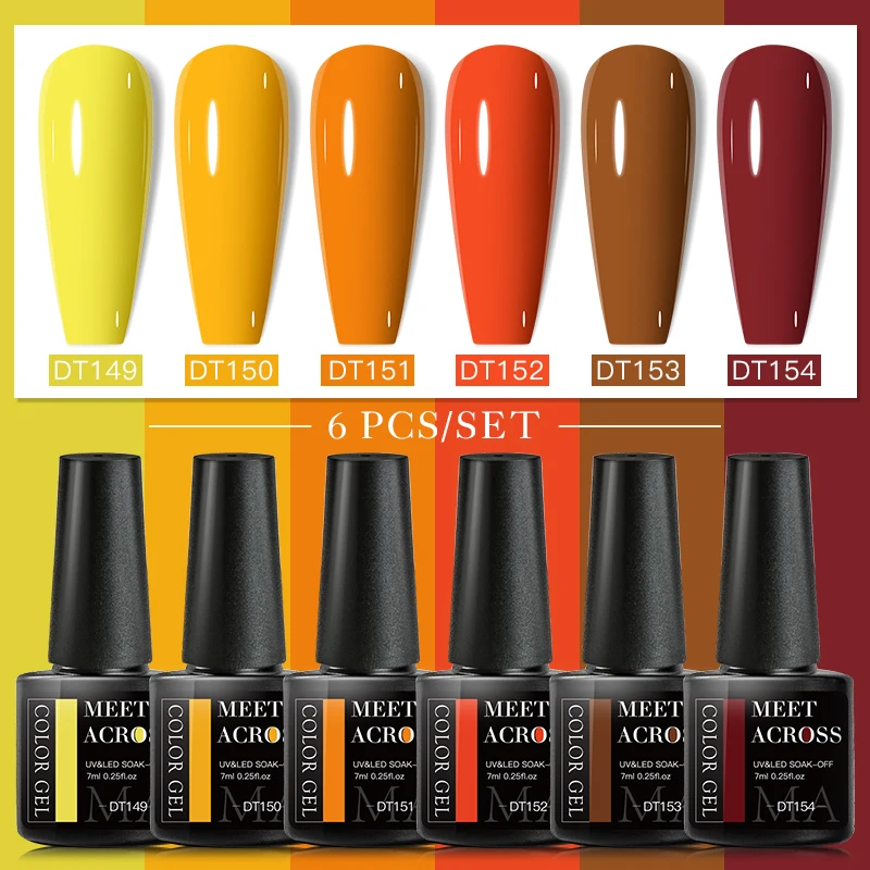6Pcs Jesienny brązowy zestaw lakierów żelowych do paznokci Półtrwałe lakiery do paznokci Hybrid Soak Off UV LED Gel Manicure Kit