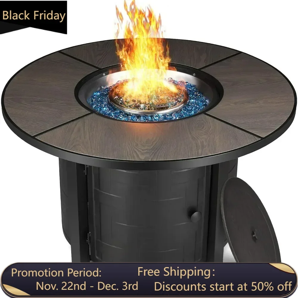 Propane Fire Pit Table 42in, 50000 BTU Auto-Ignition Round Gas Fire Pits, Waterproof Cover, Blue Stone and Lid, Fire Table