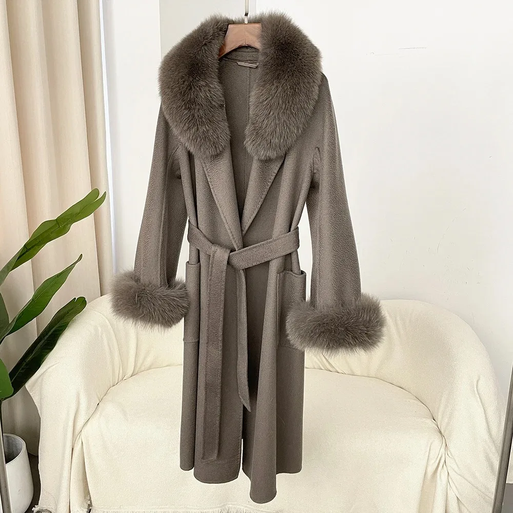 Wool Wool Long Fur Winter Coat Women's Fur Jacket Women's Natural Real Fox Fur Collar Jacket Warm Coat 2024 Casual