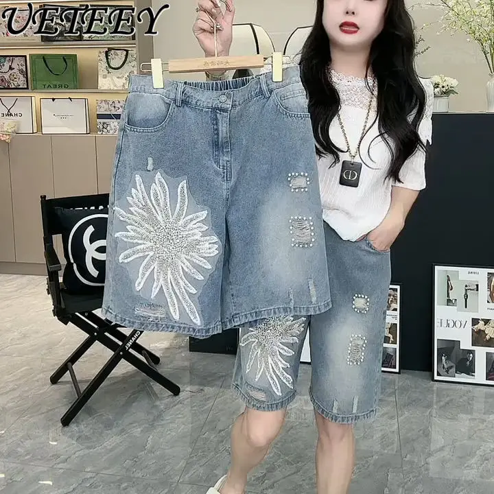 

Summer New Foreign Style High Waist Heavy Industry Five-point Pants Short Ripped Jeans Women's Oversize Loose Casual Shorts