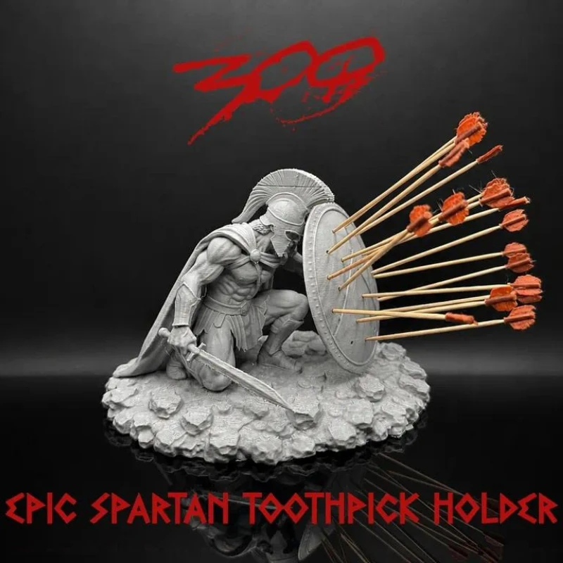 Spartan Warrior Toothpick Holder 3D Print Ancient Greek Soldier Figurine Creative Desk Multi‑Functional Toothpick Storages Stand