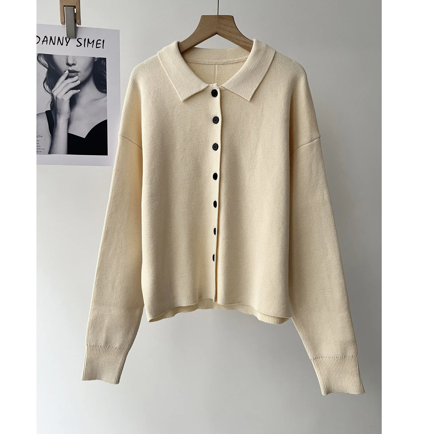 

Женская одежда: нежный и простой однотонный вязаный свитер-жакет с коротким воротником для повседневной носки, весна 16a-2621