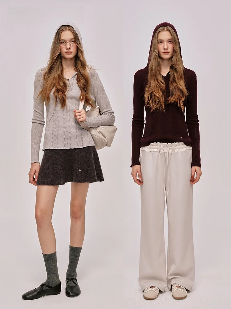 

Moonmoi Sli Retro Wool Silk Blend Hand Knitted Lace Trim Hoodie Women's Casual Soft Polyester Fiber Long Sve Coat