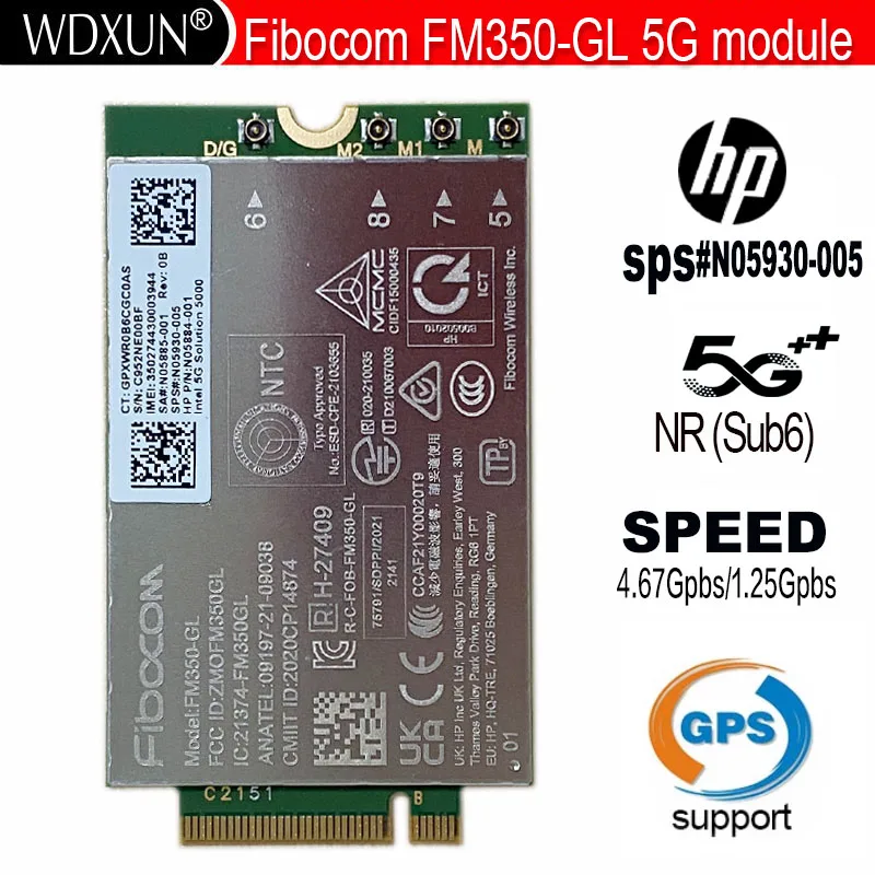 Fibocom-Módulo FM350-GL 5G M.2 para portátil HP X360, 830, 840, 850, G7, 5G, LTE, WCDMA, 4x4, MIMO, GNSS