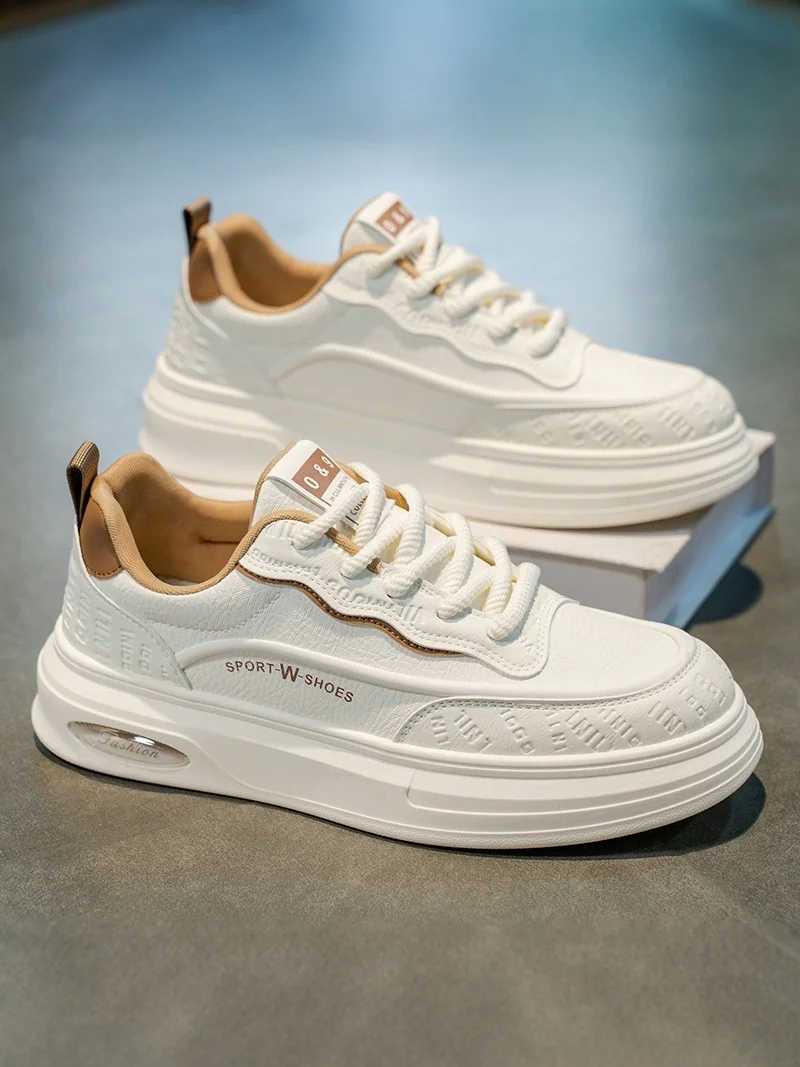 Men's Casual Sports Shoes 2026 New Style Summer Trendy All-Match Thick Bottom Heightening Low Help White Sneakers for Teens