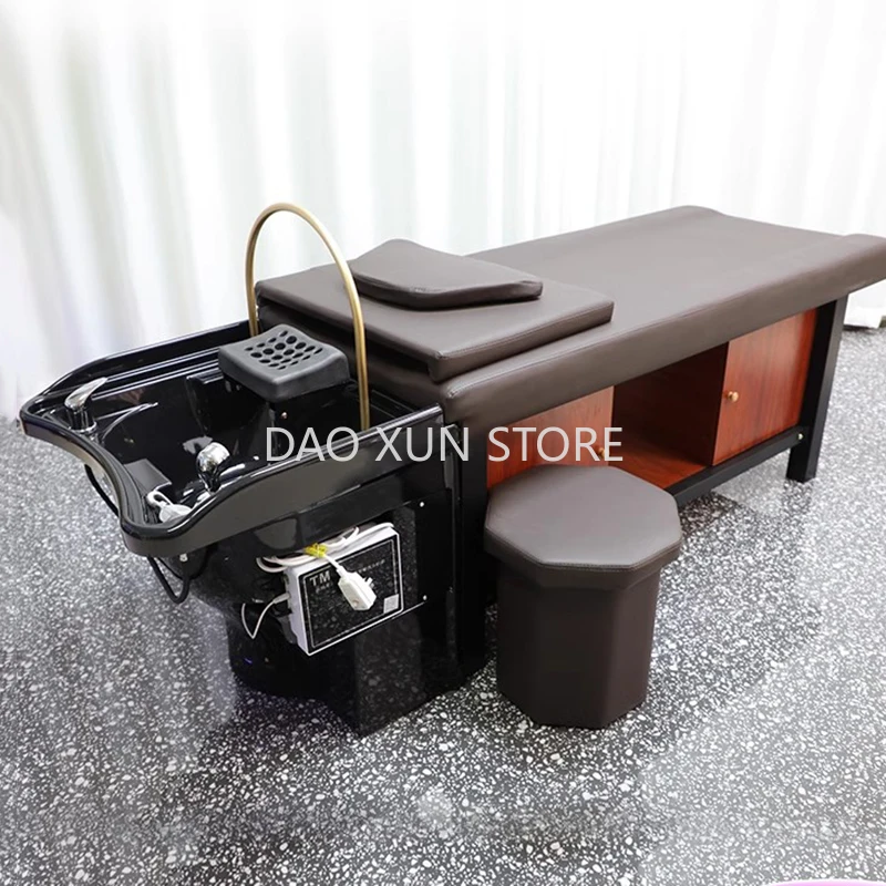 Thai Shampoo Bed Wash Hair Wooden Fumigation Head Spa Water Circulation Bed Therapy Fauteuil Coiffure Salon Furniture MQ50SC