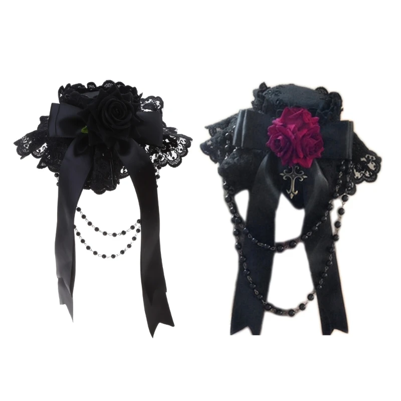 

MXMB Girls Gothic Headwear Vintage Lace Top Hat Bowknot Ribbon Bow Headdress