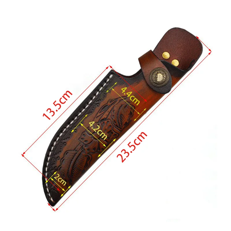 23.5 CM Fixed Blade Knife Holder First Layer Cowhide Lion Head Button Leather Cover Kitchen Knife Protective Cover Scabbard