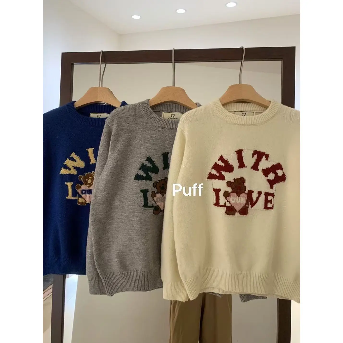 

Корейский вязаный свитер с рисунком медведя и вышивкой букв, круглый вязаный свитер, осень-зима, Новое поступление, женские теплые длинные...