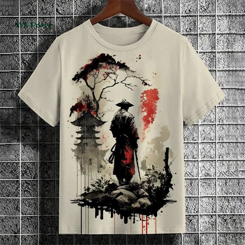 Vintage Japanese Men\'s T-Shirt 3D Ukiyo-E Printed Short Sleeve T-Shirt Casual Harajuku Tops Summer Men\'s Street Casual Clothing