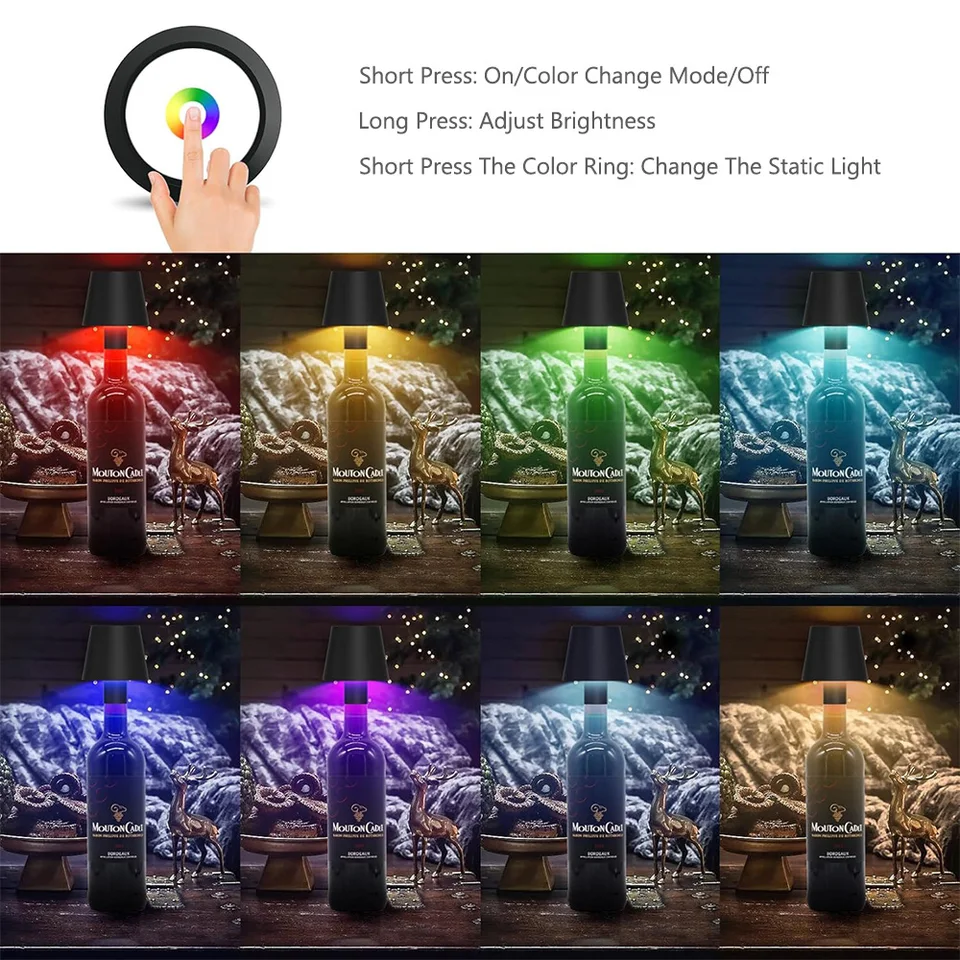 Lampada per bottiglie di liquore, kit di luci LED ricaricabili per bottiglie di liquore, RGB dimmerabile, con controllo touch, lampada da tavolo per ristorante, casa, bar, casa, ufficio, Natale (RGB