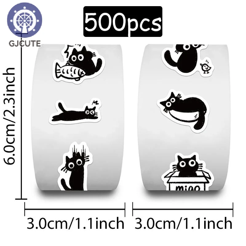 

500pcs/Roll Black Cat Sticker Graffiti Stickers DIY Phone Case Laptop Water Bottle Waterproof Stickers