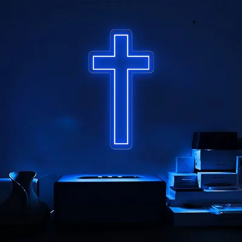 Cross Neon Sign LED Neon Light Wall Art Hanging Lamp For Holiday Bar Wedding Party Club Home Room Decor Baby Shower Decoration