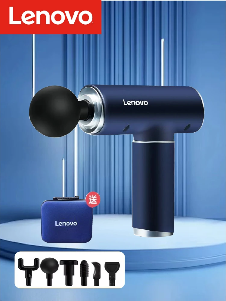 Original Lenovo Fascia Gun, bürstenloser Motor, professionelles 6-Kopf-Massagegerät, geeignet für tiefe Muskelentspannung, lindert Müdigkeit, Geschenke 6