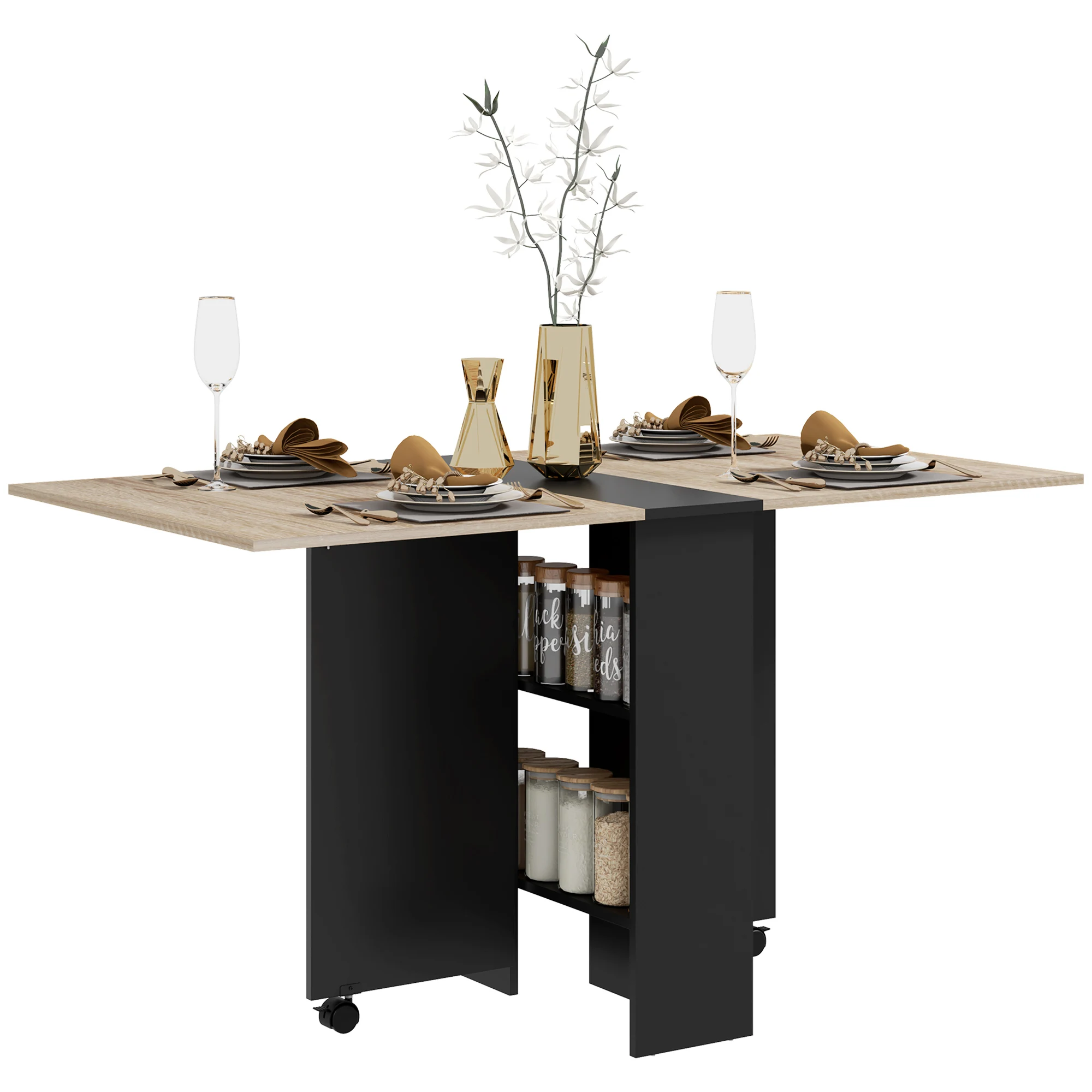 طاولة طعام قابلة للطي من هومكوم ، أجنحة طبيعية وسوداء ، 75x x 47 سم