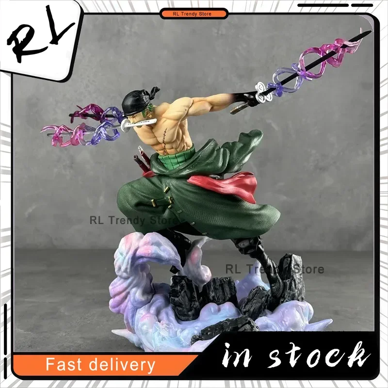 27CM One Piece Roronoa Zoro Dual Swapable Head Three-Sword Style And Anime Model Statue For Birthday Gift