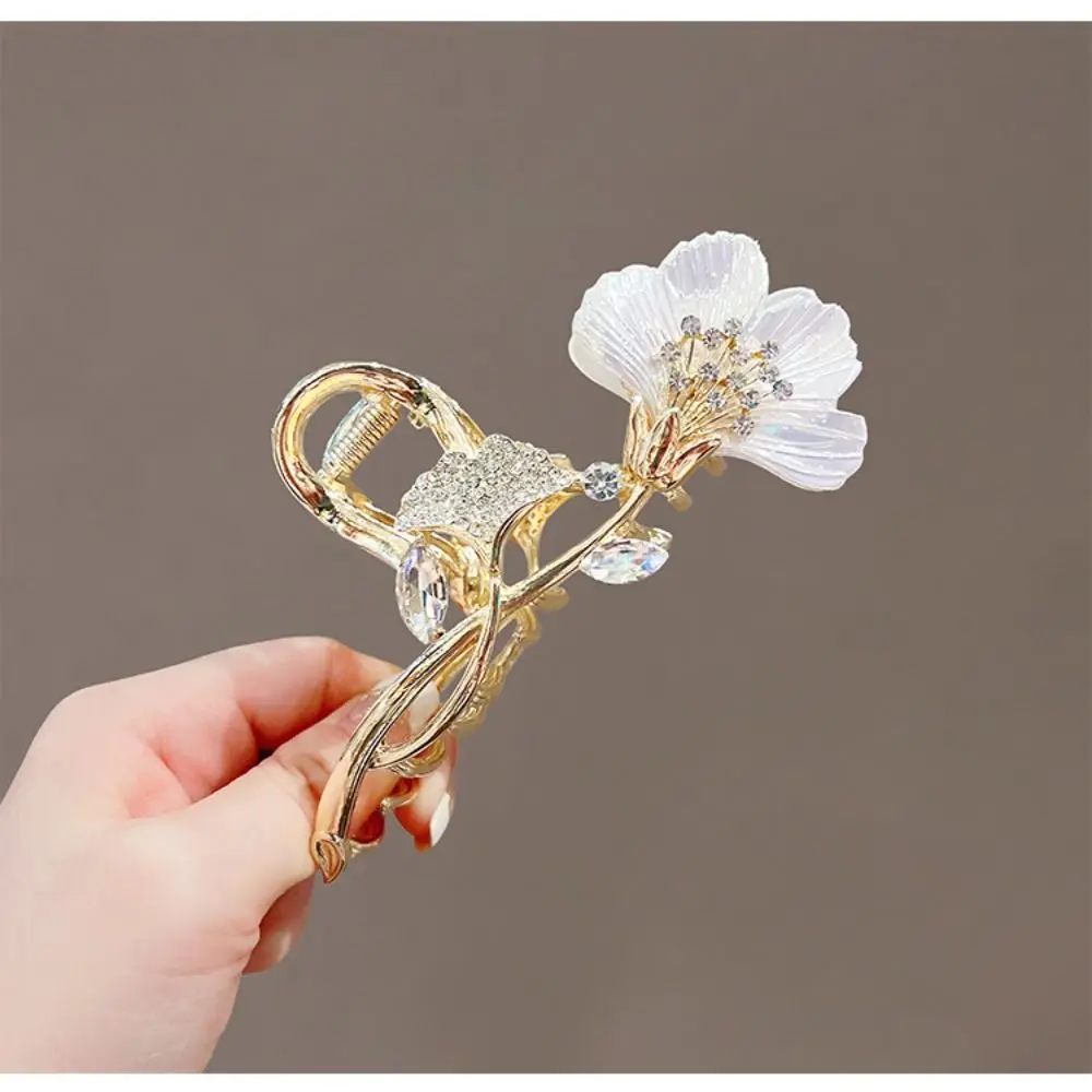 

Hair Accessories Elegant Autumn Flower Hair Fork Rhinestone Hair Crab Clip Female Hair Claw Tulip Shark Clip Girl's Headwear