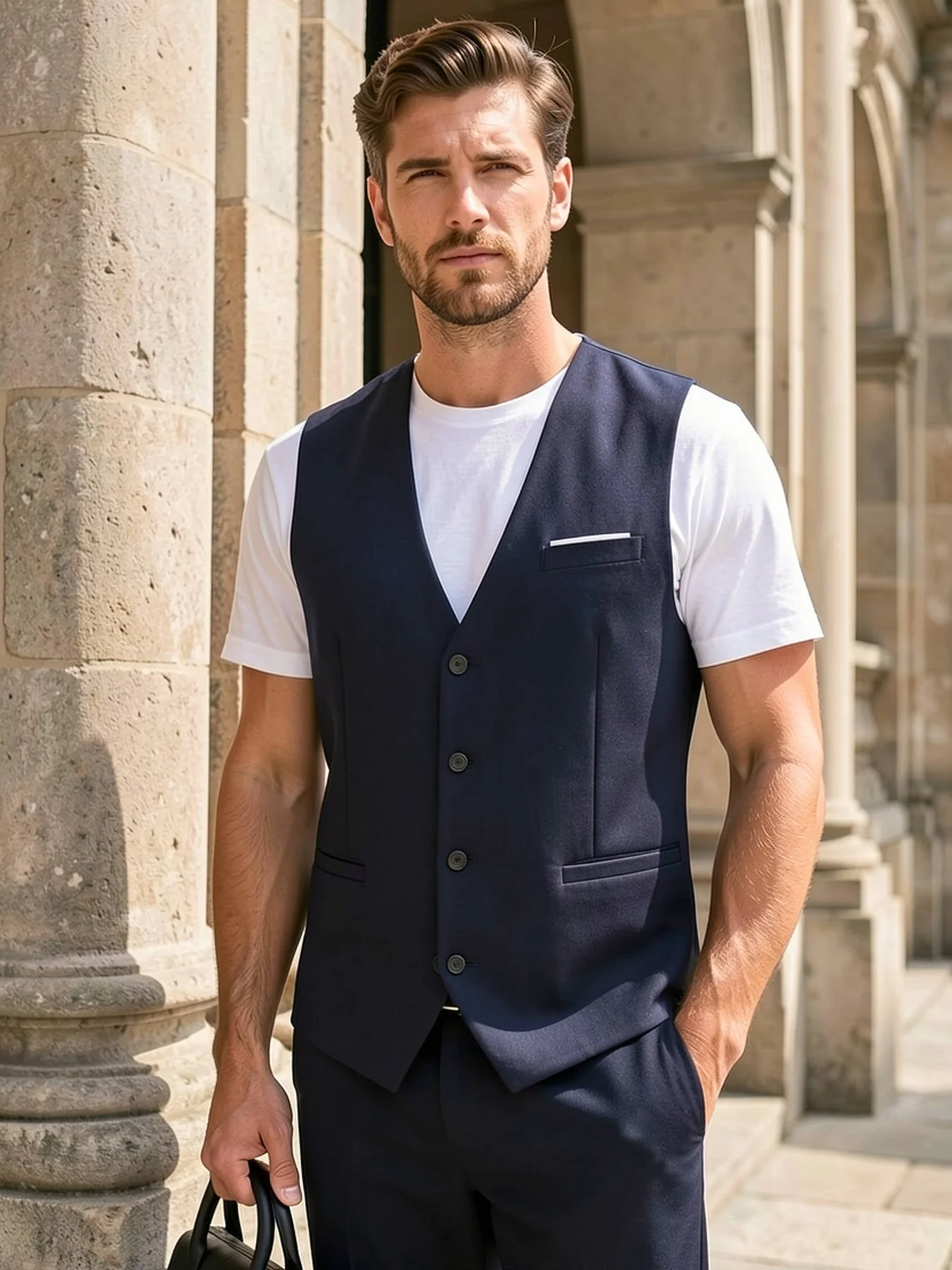

Men's Breathable Suit Vest Single Breasted Solid Color Elegant Office Party Wedding