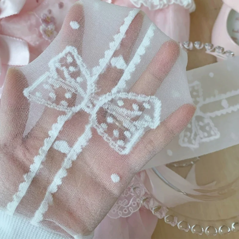 Japanese Original Lolita Lace Bow Socks women's Summer Mid-calf Sheer Glass Fiber Short Socks Harajuku Over-the-knee KC Socks