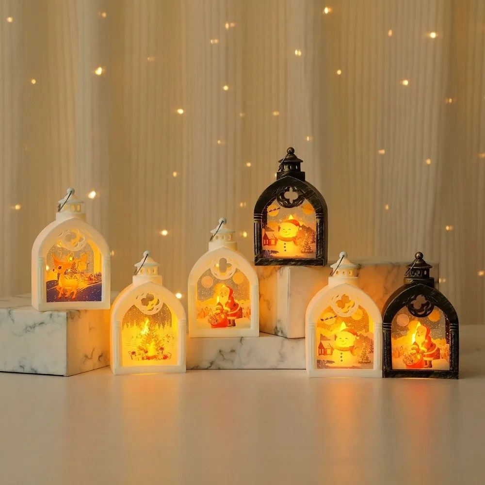 Portable Mini Christmas Lantern Retro Christmas Tree Christmas Wind Lamp LED Glowing Desktop Christmas Lamp Table Ornaments