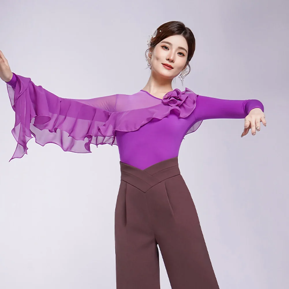 قاعة الرقص المنافسة النسائية السوداء الرقص الأعلى الشيفون جاسبر الأزرق الفاوانيا الأرجواني شال عالية الجودة تكدرت بذلة #6