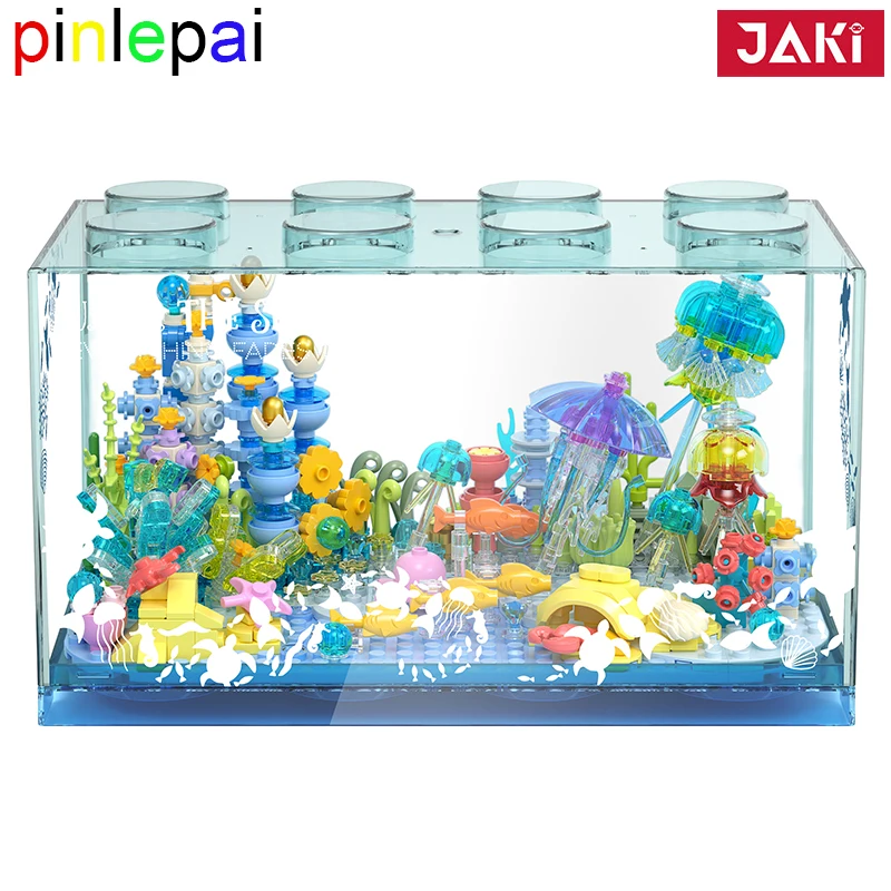 Pinlepai Jaki Fish Tank Fishtank Blocks Set Ocean World Building Block Octopus Brick Moc Under The Sea Animals Underwater Bricks