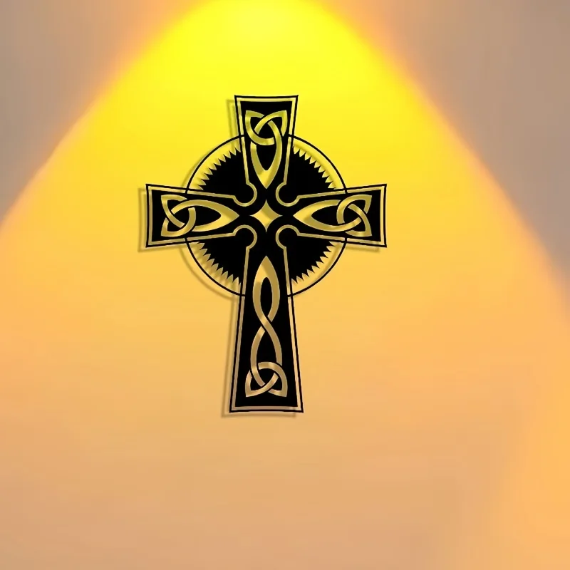 CIFBUY Elegant Cross Plaque Metal Wall Art, 2D Flat Iron Hanging Sculpture, Rustproof Religious Indoor‑Outdoor